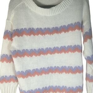 NEW Ann Taylor Loft Medium Pullover Sweater in white, Blue & Orange